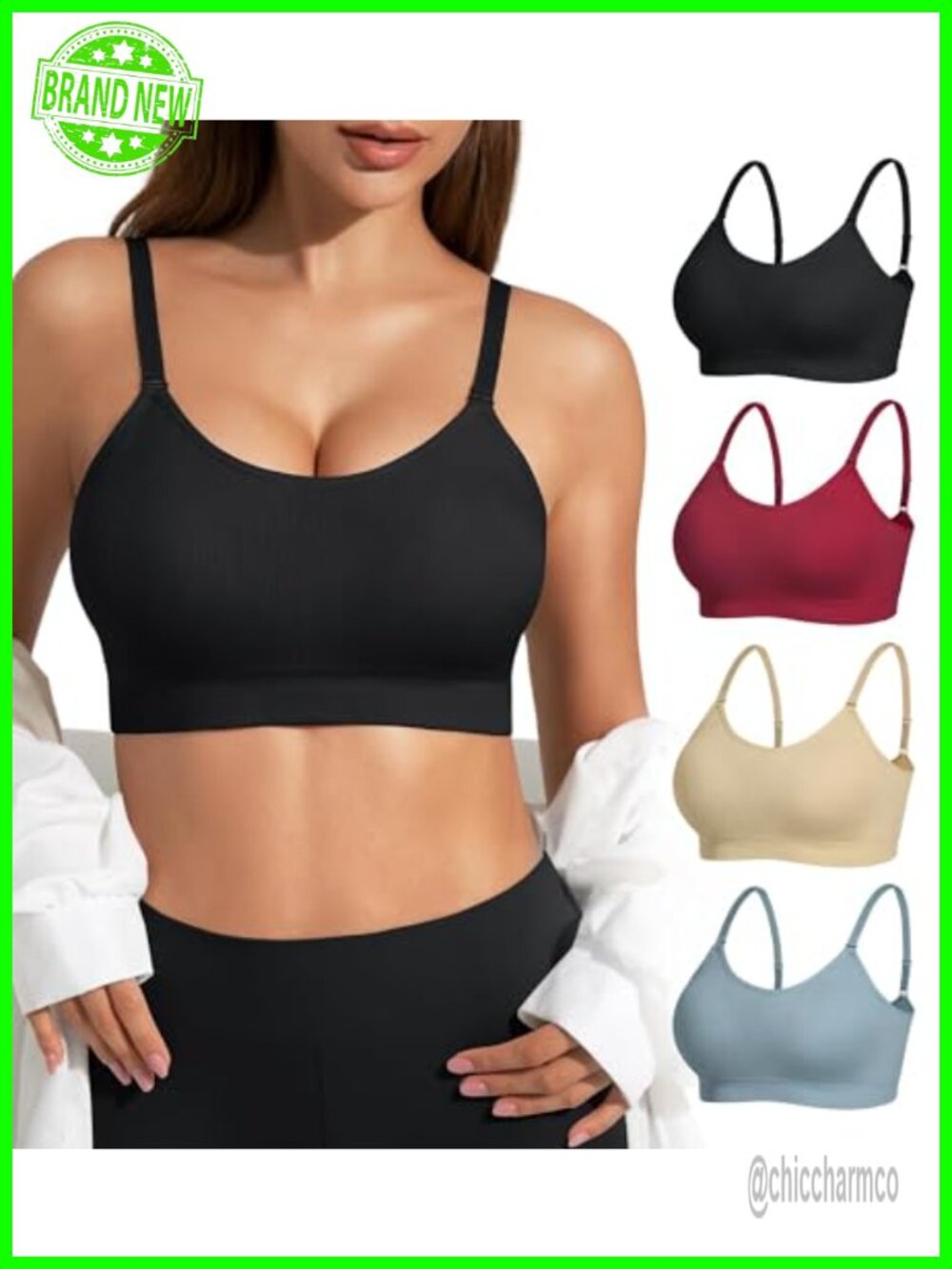 Padded Bralette Sports Bras 4 Pack No Underwire Adjustable Straps Low Back